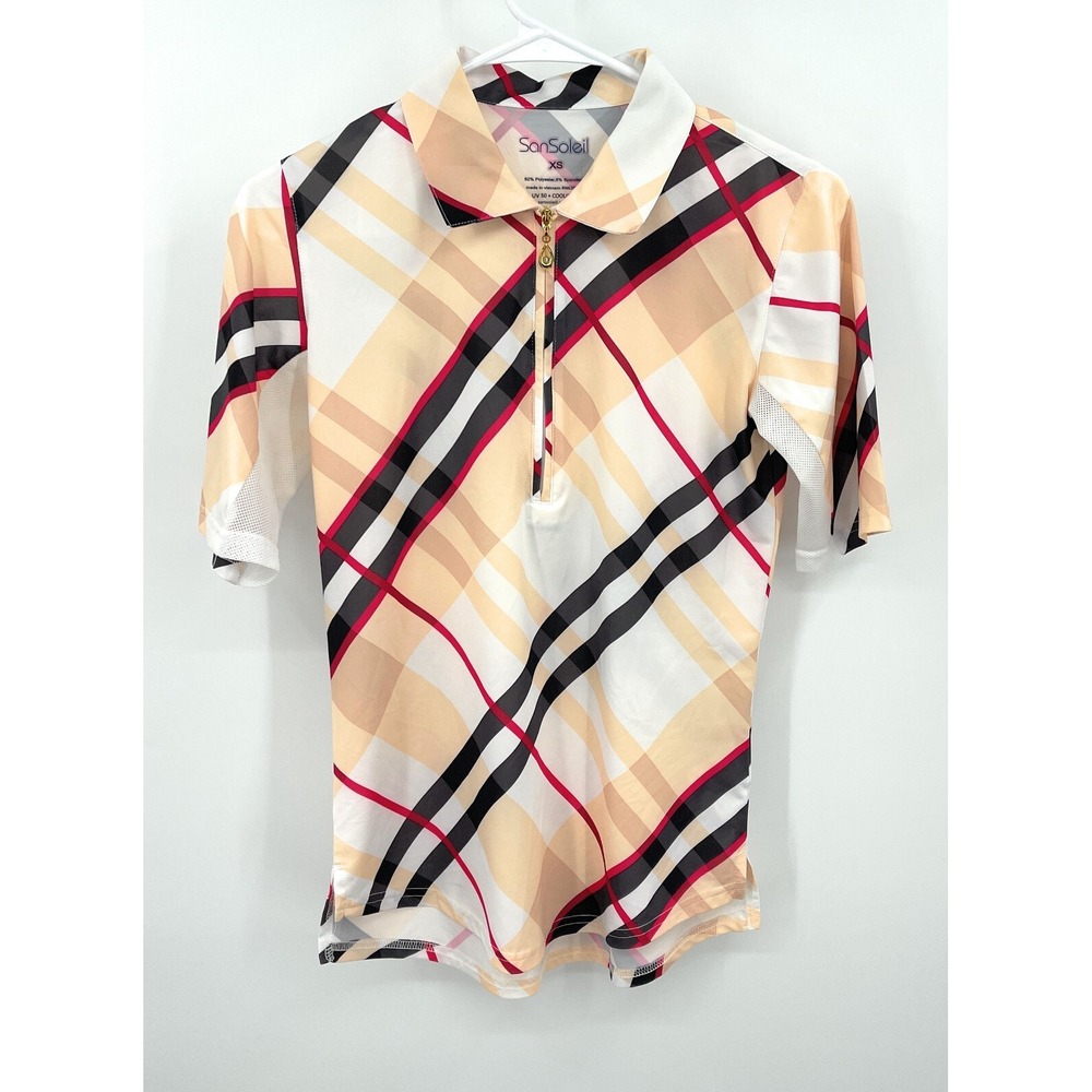 San Soleil Top Womens XS Striped 1/4 Zip UPF 50‎ Protection Cooling Vented Tan